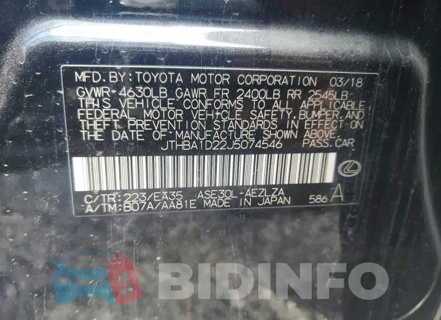 JTHBA1D22J5074546 Photo# 13