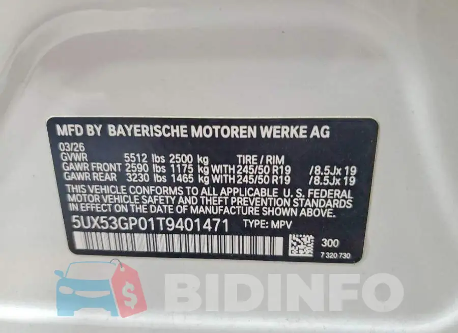 5UX53GP01T9401471 Photo# 14