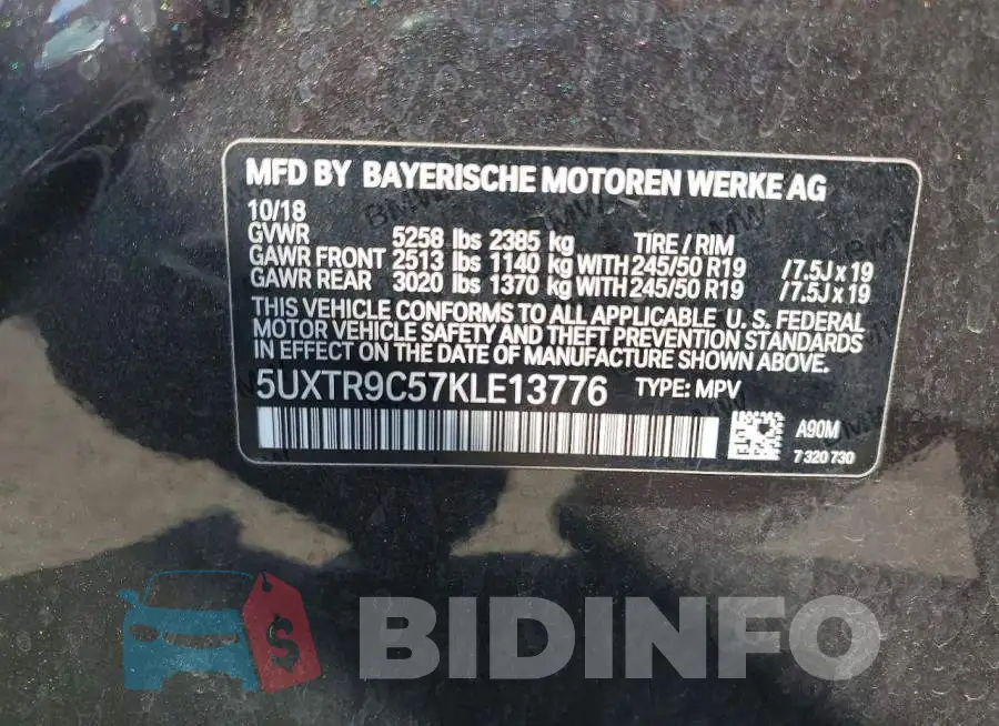 5UXTR9C57KLE13776 Photo# 14