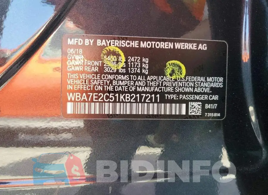 WBA7E2C51KB217211 Photo# 12