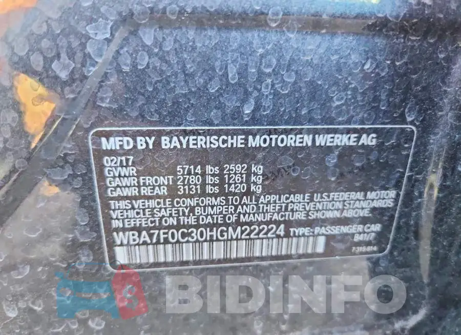 WBA7F0C30HGM22224 Photo# 12