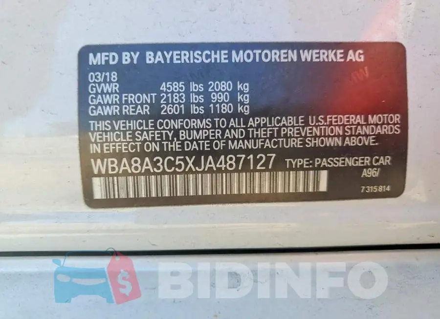 WBA8A3C5XJA487127 Photo# 12