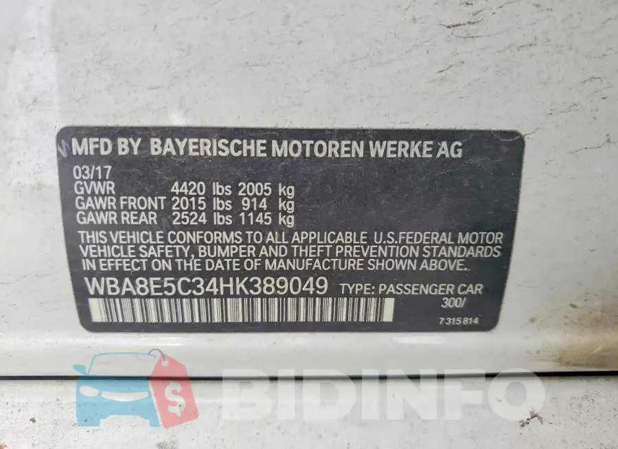 WBA8E5C34HK389049 Photo# 13