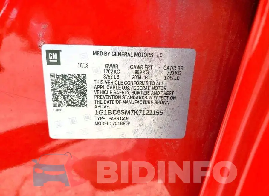 1G1BC5SM7K7121155 Photo# 12