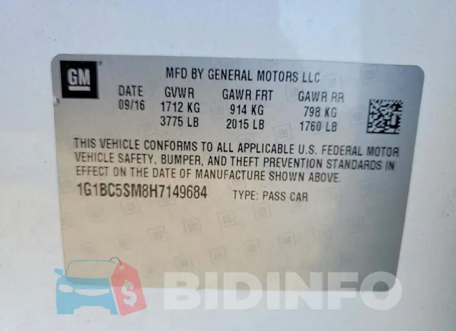1G1BC5SM8H7149684 Photo# 12