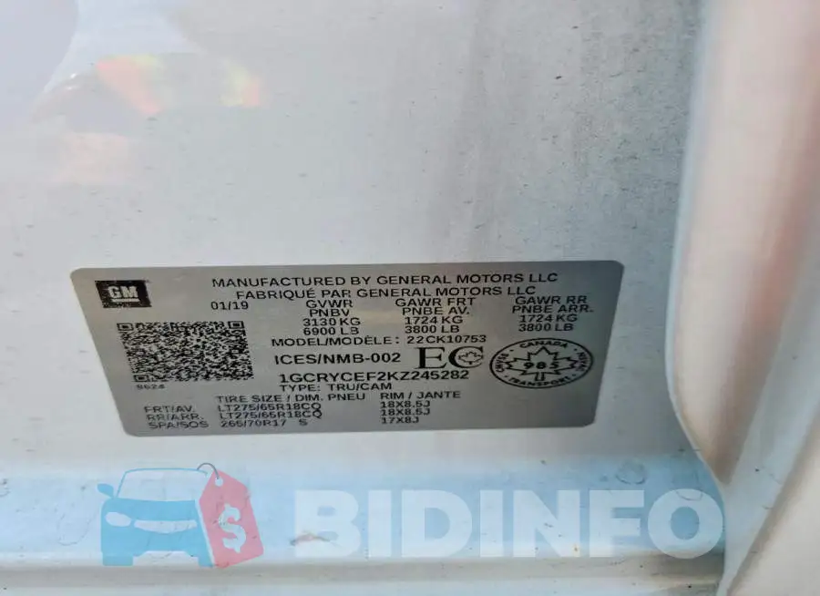 1GCRYCEF2KZ245282 Photo# 13