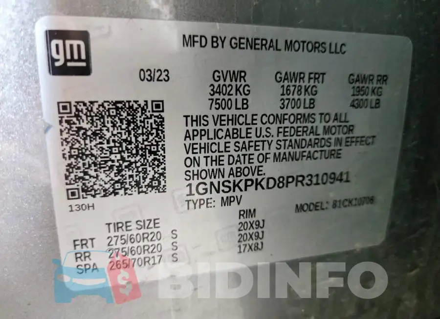 1GNSKPKD8PR310941 Photo# 13