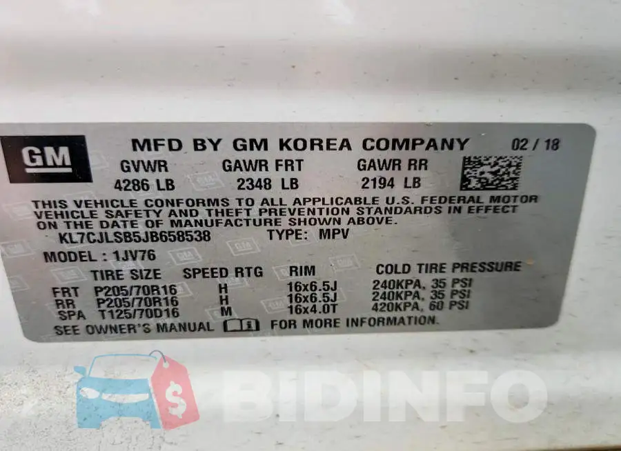 KL7CJLSB5JB658538 Photo# 14