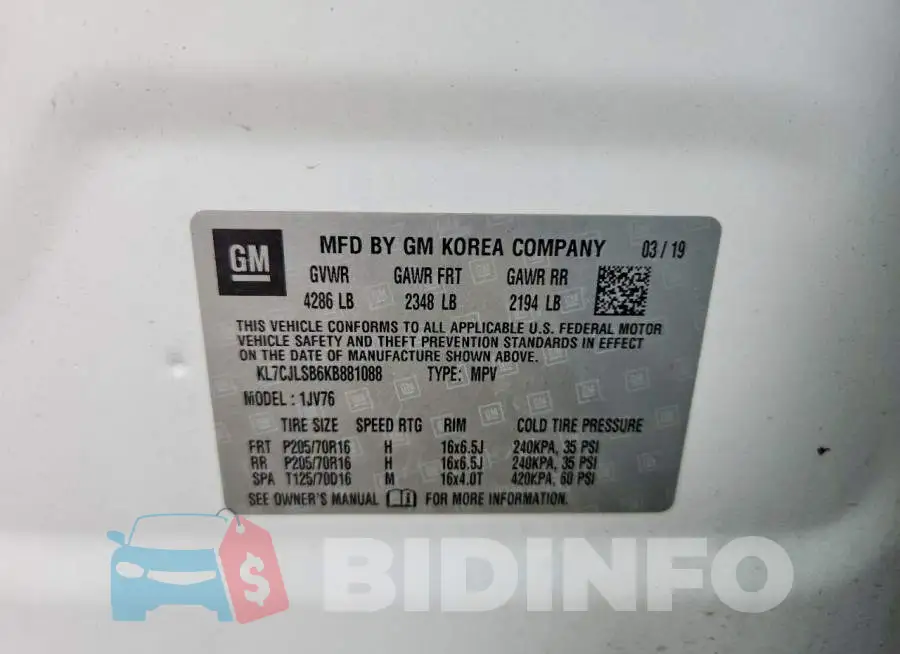 KL7CJLSB6KB881088 Photo# 13