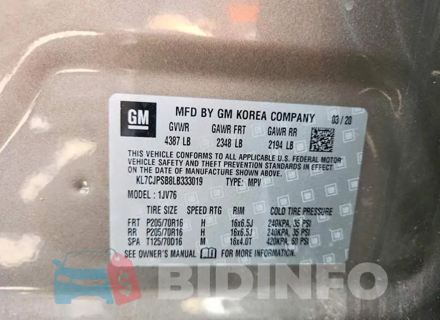 KL7CJPSB8LB333019 Photo# 13