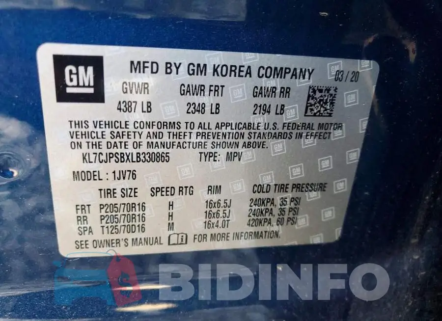 KL7CJPSBXLB330865 Photo# 13