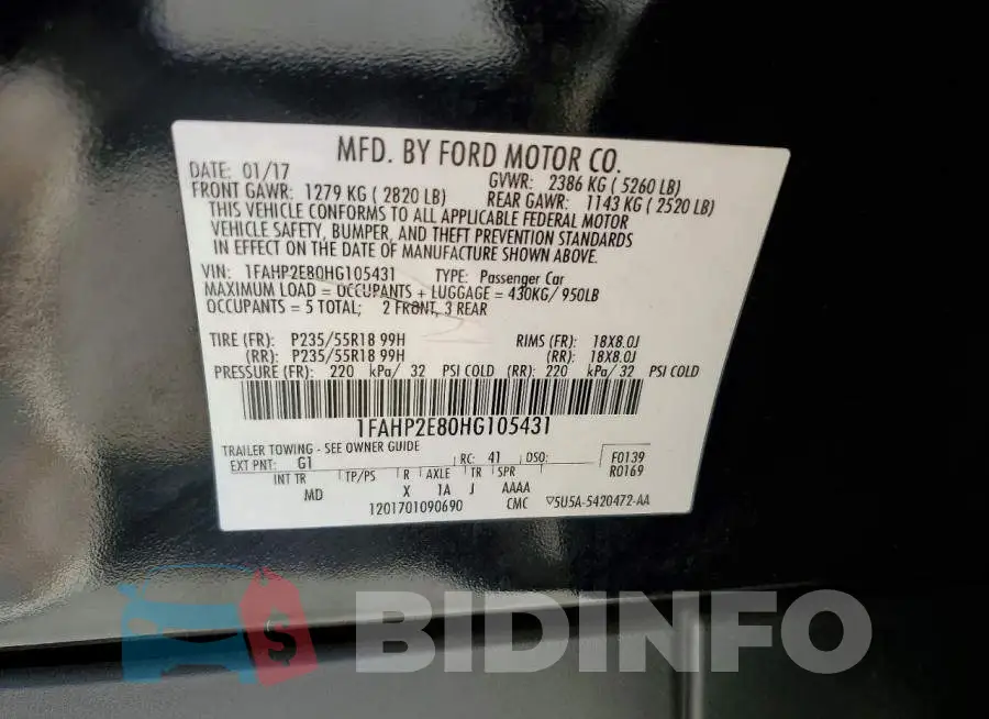 1FAHP2E80HG105431 Photo# 12