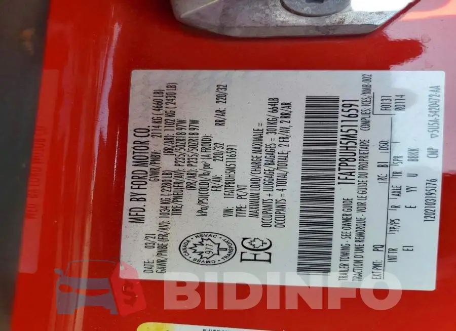 1FATP8UH5M5116591 Photo# 12