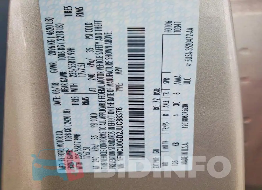 1FMCU0GD2JUC88376 Photo# 13