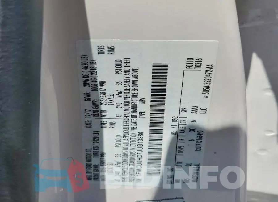 1FMCU0HD7JUB13880 Photo# 13