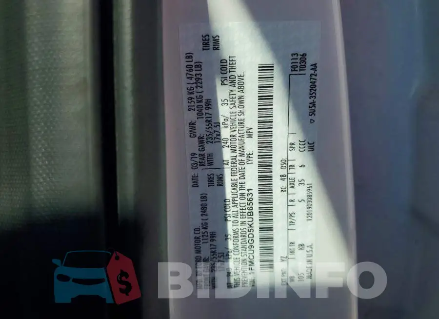1FMCU9GD5KUB65631 Photo# 13
