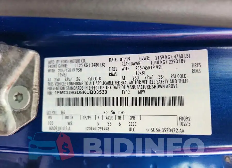 1FMCU9GD8KUB03530 Photo# 13