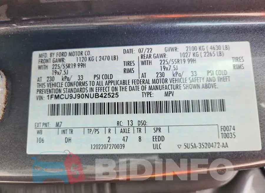 1FMCU9J90NUB42525 Photo# 13