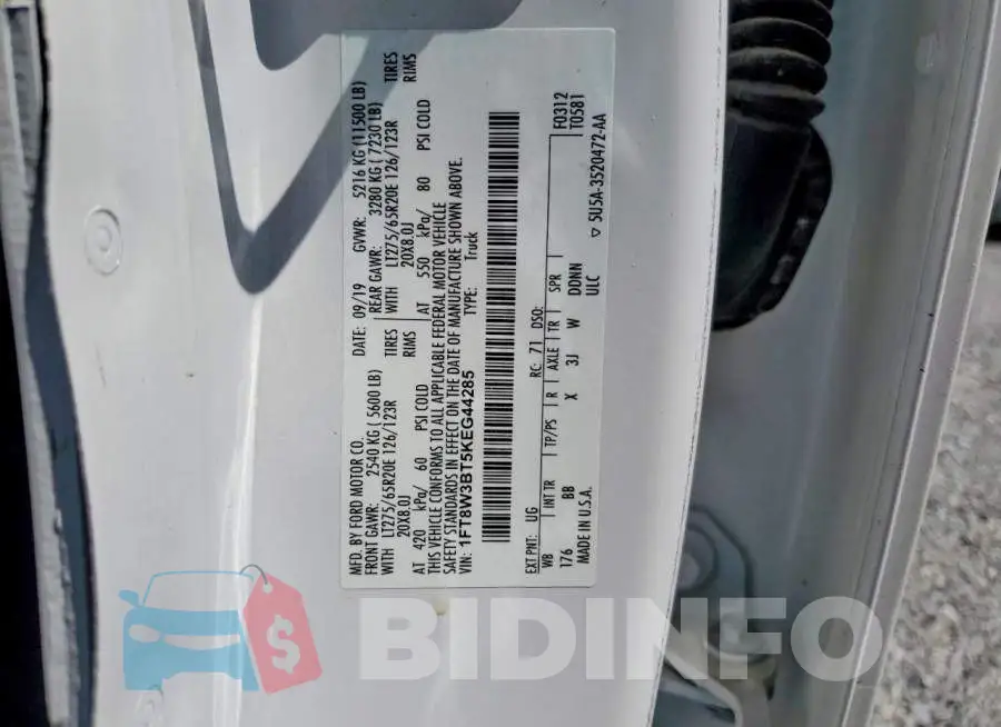 1FT8W3BT5KEG44285 Photo# 13