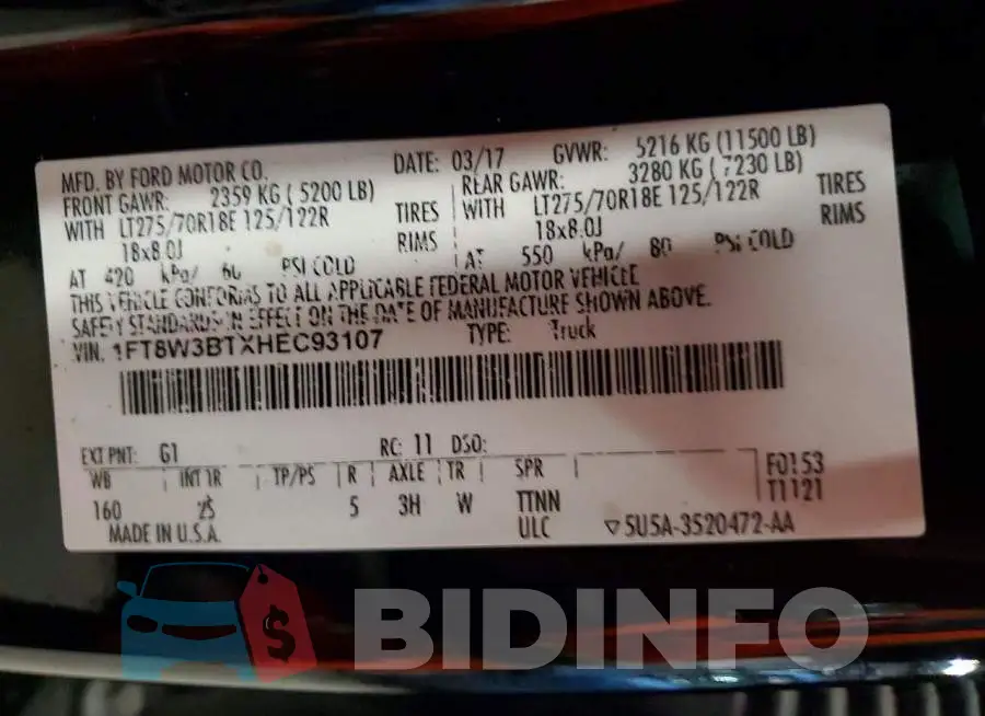 1FT8W3BTXHEC93107 Photo# 12