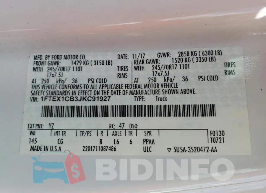 1FTEX1CB3JKC91927 Photo# 12