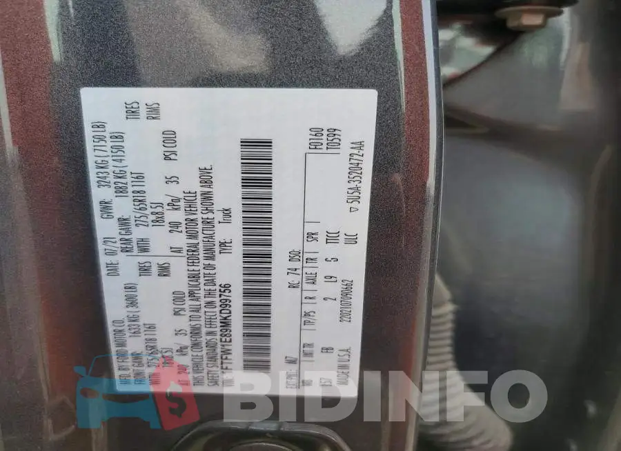 1FTFW1E89MKD99756 Photo# 12