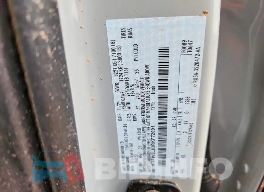 1FTFW3L83RKF72001 Photo# 12