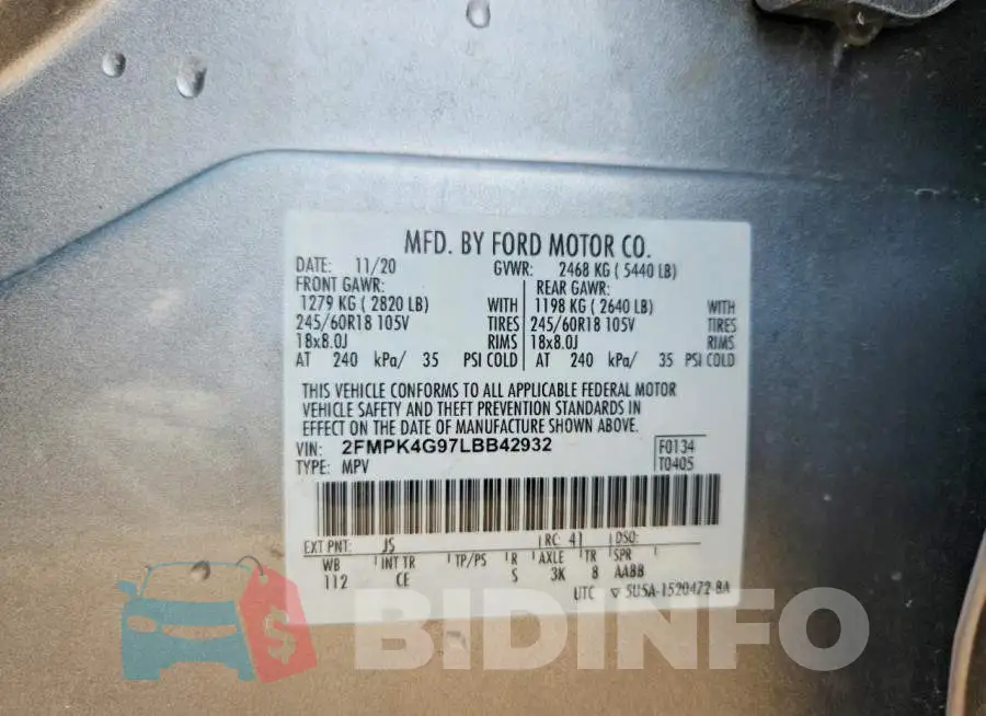 2FMPK4G97LBB42932 Photo# 12