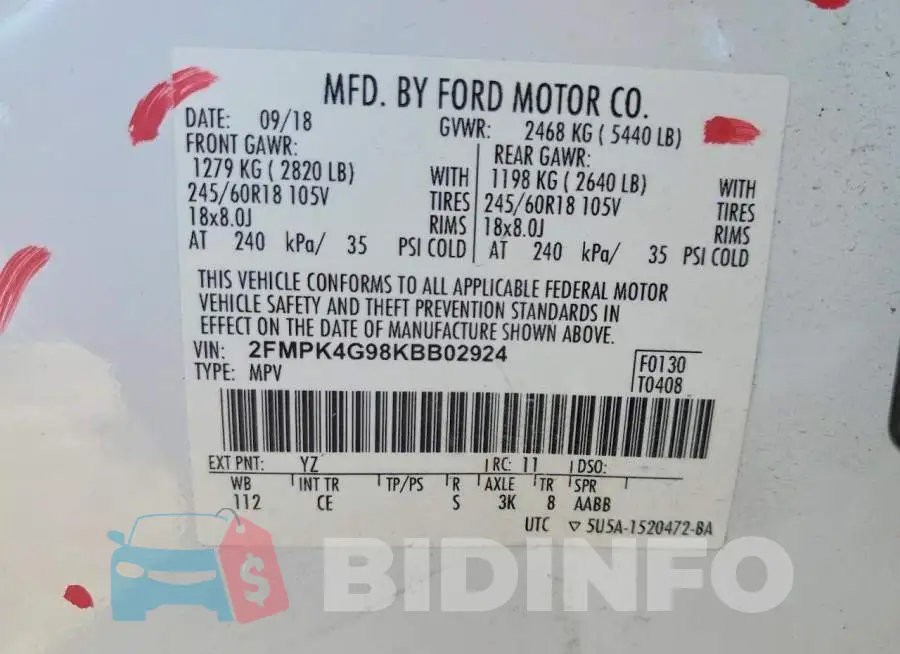 2FMPK4G98KBB02924 Photo# 12
