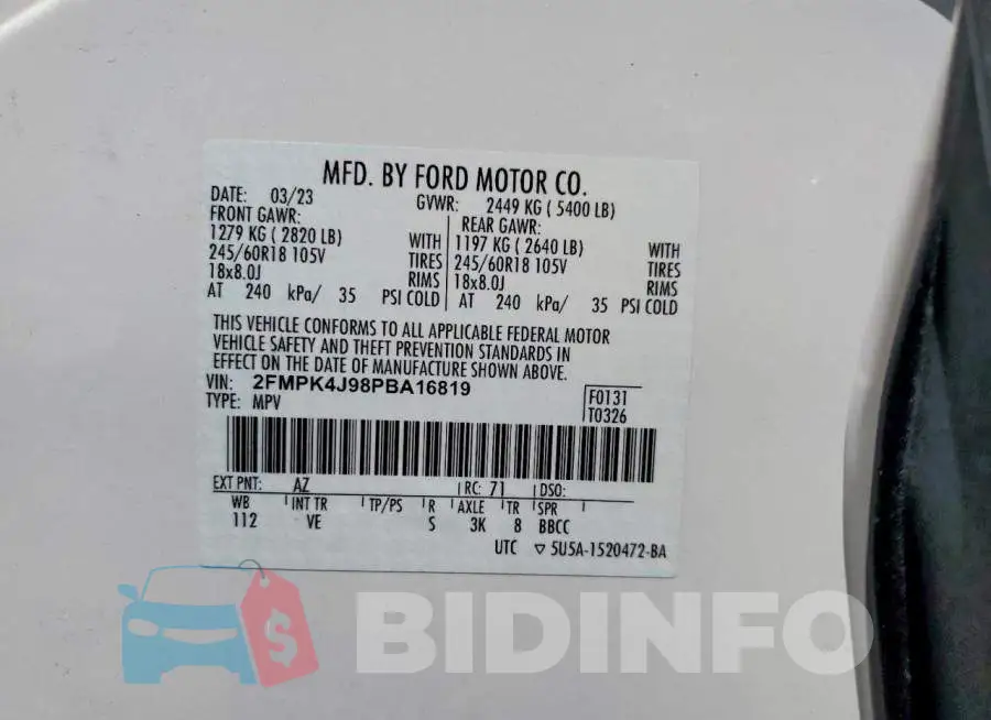 2FMPK4J98PBA16819 Photo# 13