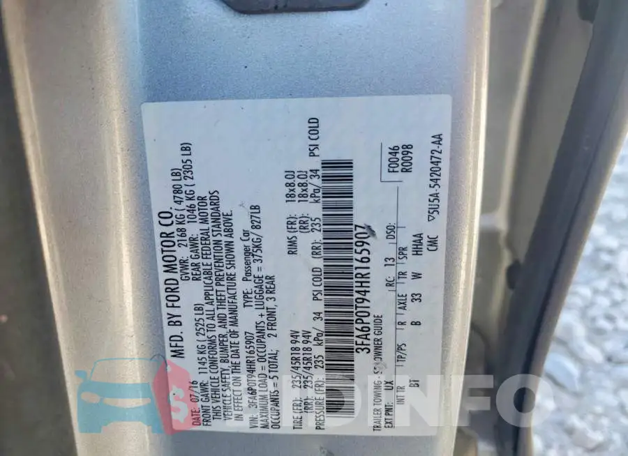 3FA6P0T94HR165907 Photo# 12