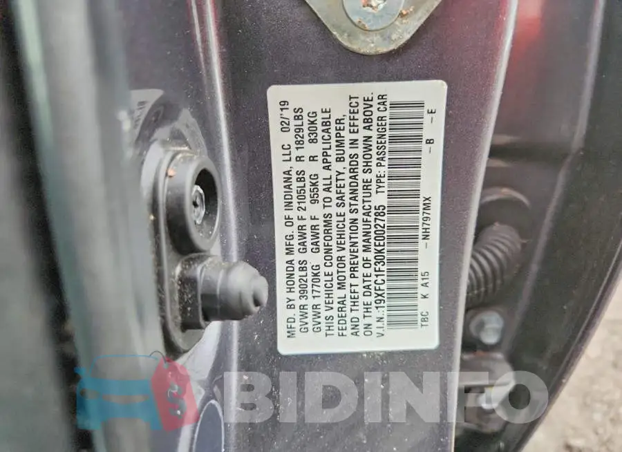 19XFC1F30KE002785 Photo# 12