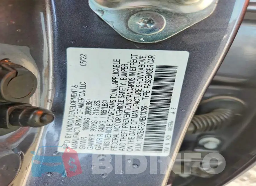 19XZE4F56NE013756 Photo# 13
