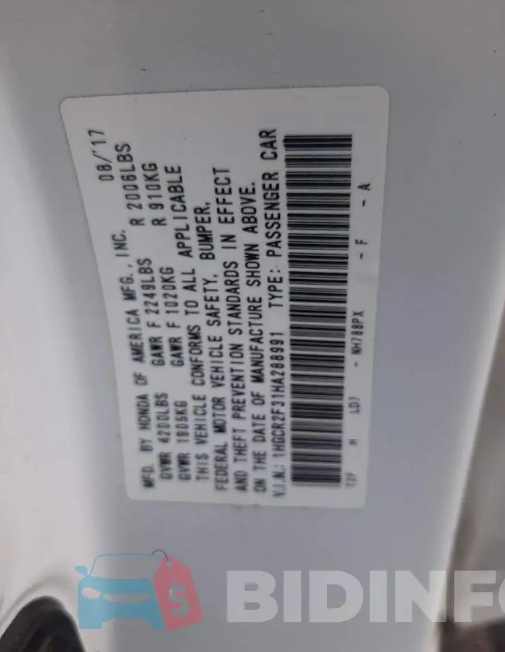 1HGCR2F31HA288991 Photo# 12