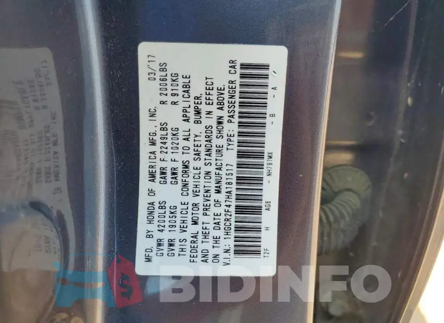 1HGCR2F47HA181517 Photo# 12
