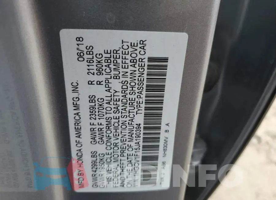1HGCV1F15JA190394 Photo# 12