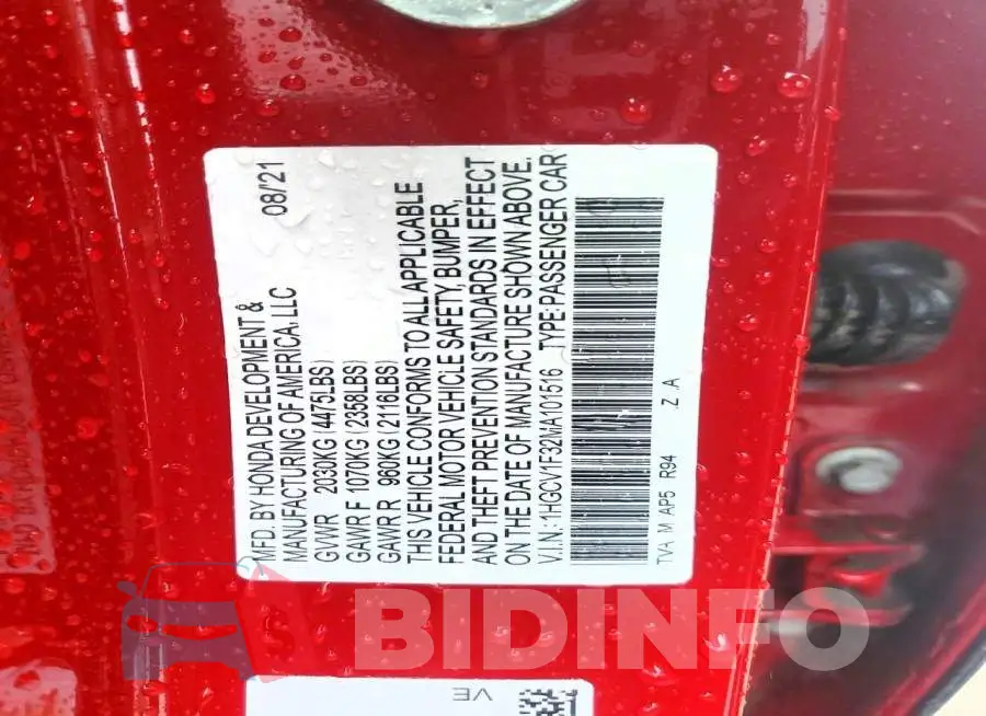 1HGCV1F32MA101516 Photo# 13