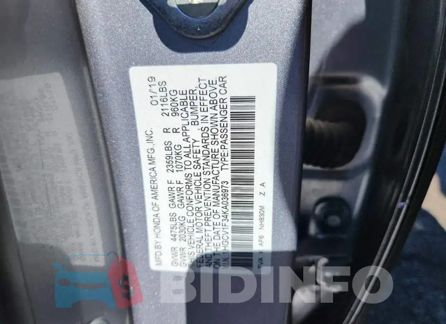 1HGCV1F34KA036973 Photo# 12