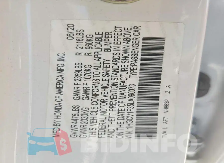1HGCV1F35LA090073 Photo# 13