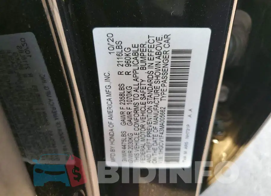 1HGCV1F43MA005662 Photo# 12