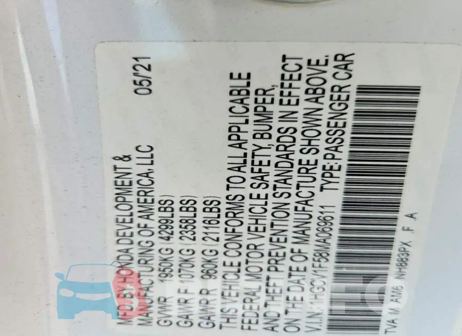 1HGCV1F58MA069611 Photo# 12