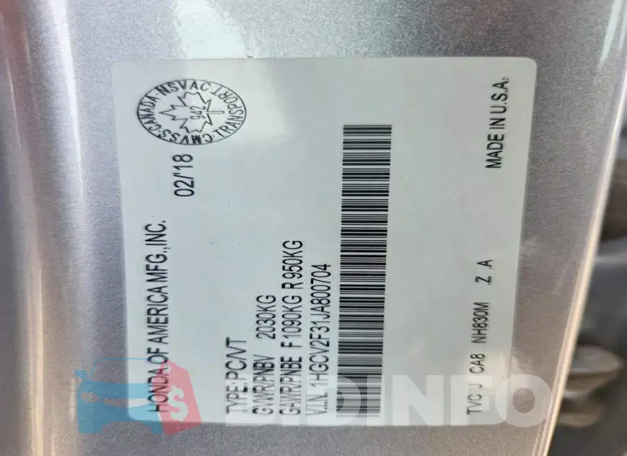 1HGCV2F31JA800704 Photo# 12