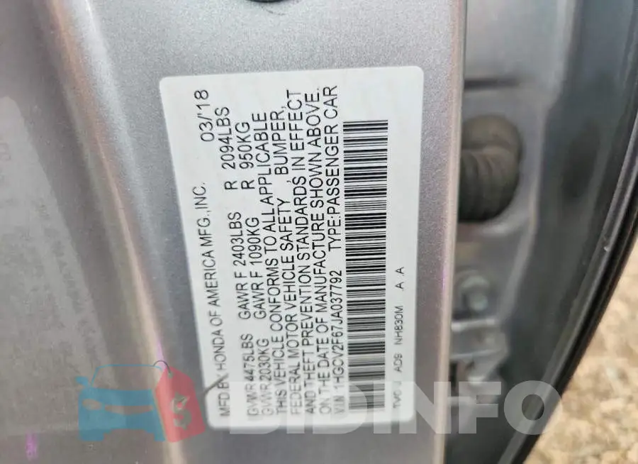 1HGCV2F67JA037792 Photo# 12