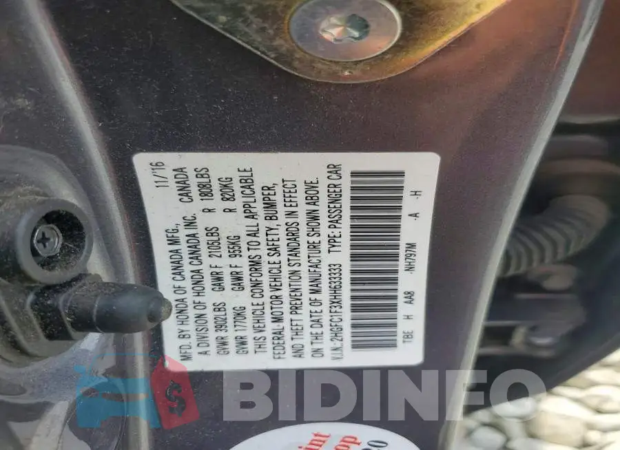 2HGFC1F3XHH633333 Photo# 12