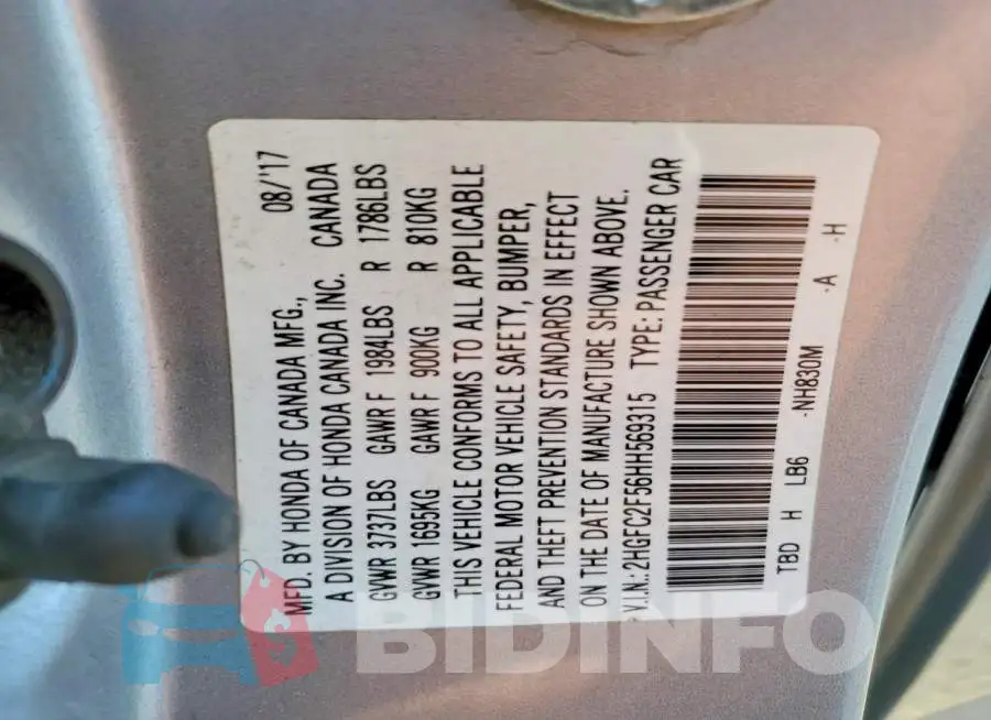 2HGFC2F56HH569315 Photo# 13