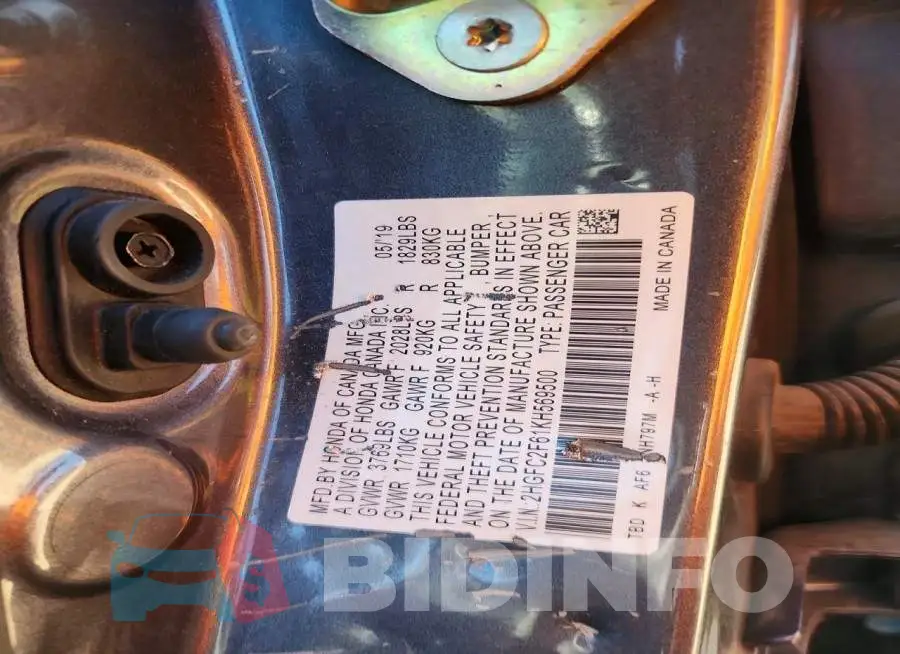 2HGFC2F61KH569500 Photo# 12