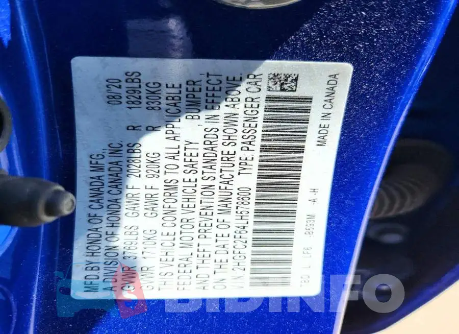 2HGFC2F64LH578600 Photo# 13