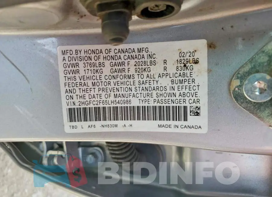 2HGFC2F65LH540986 Photo# 12