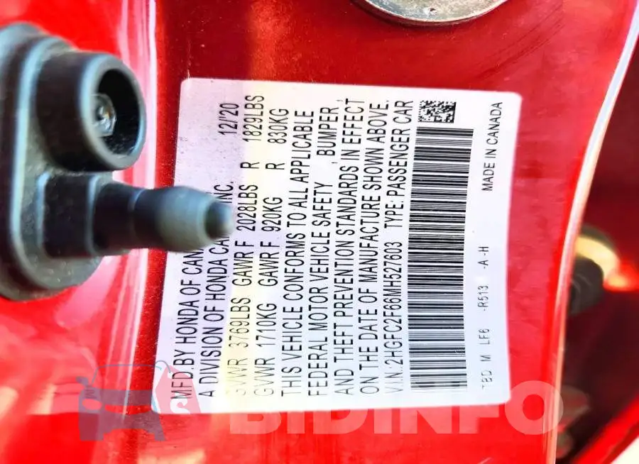 2HGFC2F66MH527603 Photo# 12