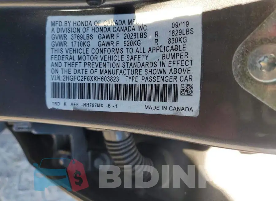 2HGFC2F6XKH603823 Photo# 12